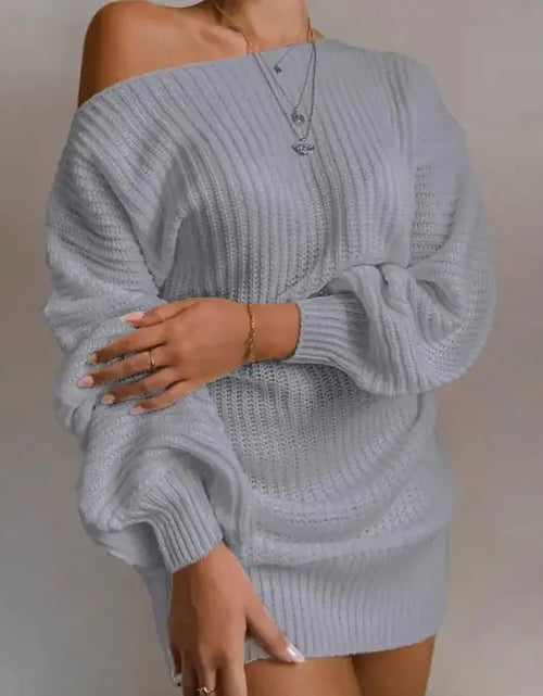 Load image into Gallery viewer, Off Shoulder Knitted Sweater Dress
