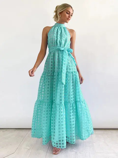 Load image into Gallery viewer, Women&#39;s Grid Hollow Long Dress
