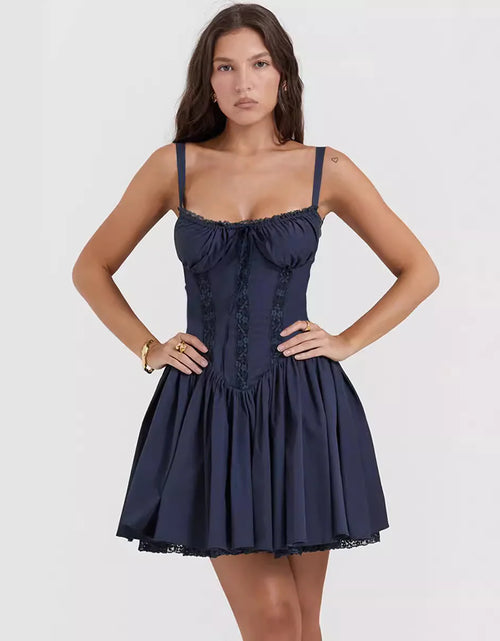 Load image into Gallery viewer, Lace-up Slim Waist Pleated Short Dresses For Womens Clothing
