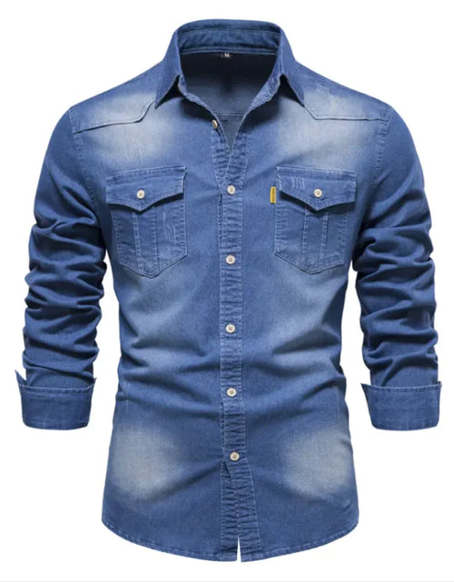 Load image into Gallery viewer, New Denim Men&#39;s Casual Solid Color Long Sleeve Shirt
