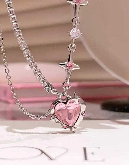 Load image into Gallery viewer, Pink Heart Crystal Necklace
